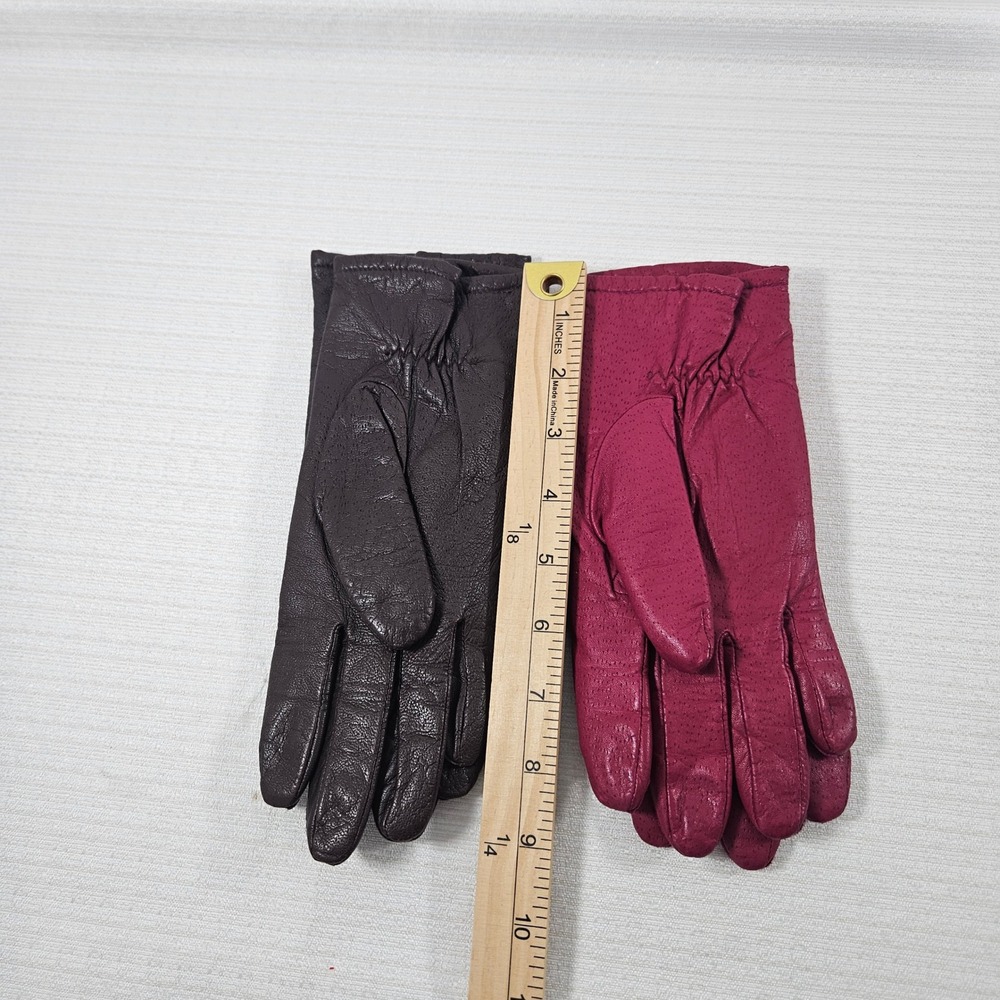 Fownes Womens Leather Gloves Bundle Brown Magenta Size 7 7.5 Vintage 2 Pairs - Picture 7 of 7